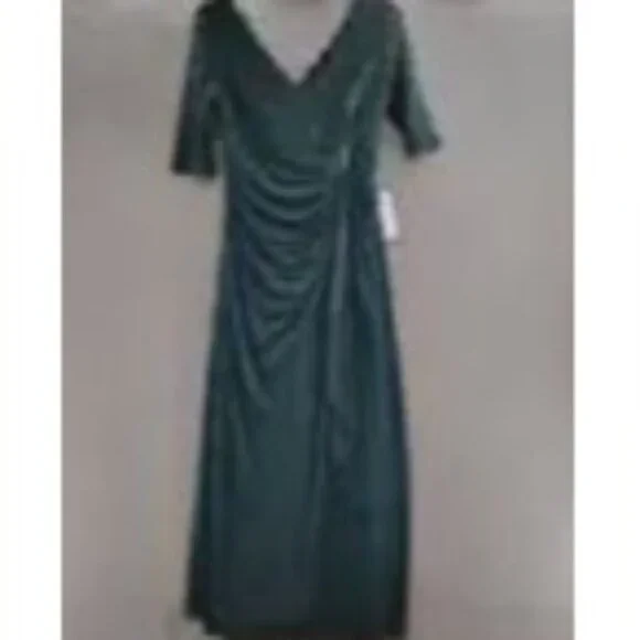 Betsy & Adams 16 Navy Blue Sequin Lace Bodice Gown Ruched Skirt & Beaded Detail - Picture 5 of 11